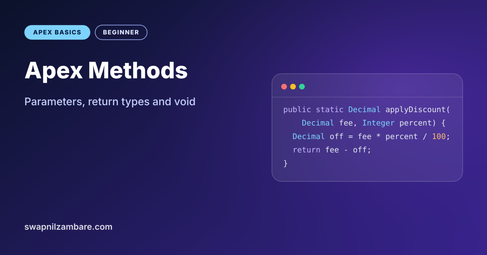 Apex Methods featured image: title card with a method signature